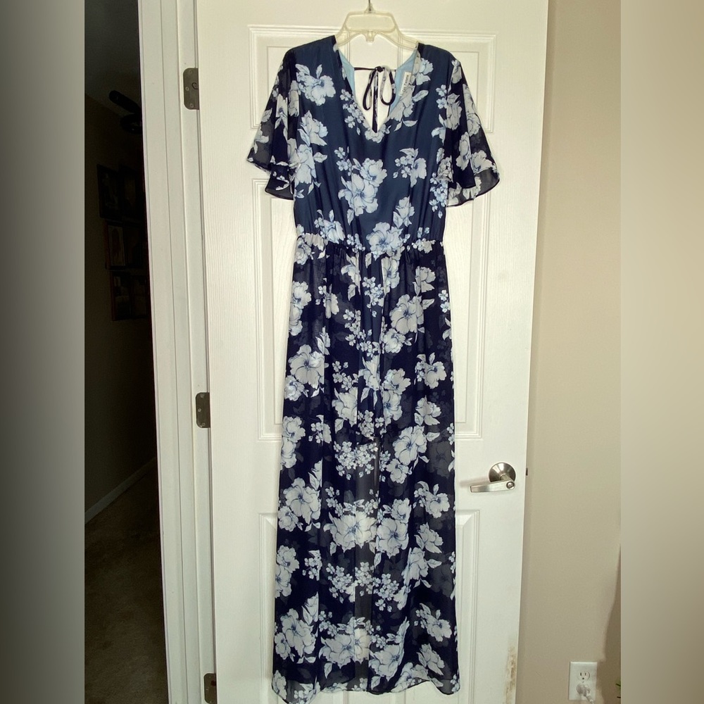 Women's Ces Femme Romper Dress Maxi Blue Floral Size Medium